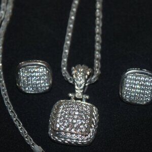 Iconic 925 Sterling Charm Pendant w Stones & Coordinating Earrings Statement Set